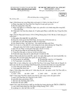 Đề thi thử THPT Quốc gia lần II môn Lịch sử năm 2017 - Mã đề thi LS001 - Trường THPT chuyên Lê Quý Đôn